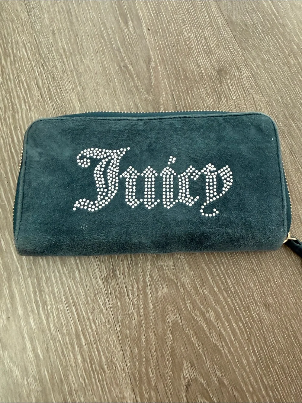 Juicy Couture Teal Suede Crystal Logo Zip Wallet